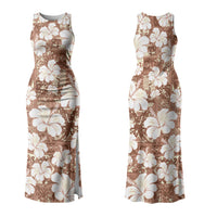 Brown Bula Fiji Masi Hibiscus Seamless Couples Matching Tank Maxi Dress and Long Sleeve Button Shirt