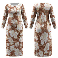 Brown Bula Fiji Masi Hibiscus Seamless Family Matching Long Sleeve Bodycon Dress and Hawaiian Shirt