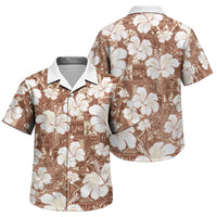 Brown Bula Fiji Masi Hibiscus Seamless Family Matching Off Shoulder Maxi Dress and Hawaiian Shirt