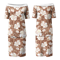 Brown Bula Fiji Masi Hibiscus Seamless Family Matching Puletasi and Hawaiian Shirt