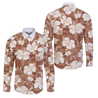 Brown Bula Fiji Masi Hibiscus Seamless Family Matching Short Sleeve Bodycon Dress and Hawaiian Shirt