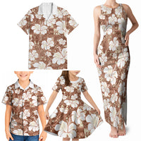 Brown Bula Fiji Masi Hibiscus Seamless Family Matching Tank Maxi Dress and Hawaiian Shirt