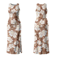 Brown Bula Fiji Masi Hibiscus Seamless Family Matching Tank Maxi Dress and Hawaiian Shirt