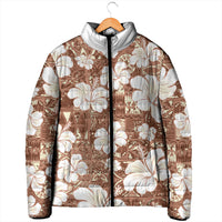 Brown Bula Fiji Masi Hibiscus Seamless Padded Jacket