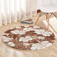 Brown Bula Fiji Masi Hibiscus Seamless Round Carpet