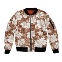 Brown Bula Fiji Masi Hibiscus Seamless Sleeve Zip Bomber Jacket