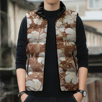 Brown Bula Fiji Masi Hibiscus Seamless Sleeveless Puffer Jacket