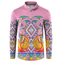 Rainbow Ngaru Taniko With Aotearoa Maori Tattoo Button Sweatshirt