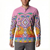 Rainbow Ngaru Taniko With Aotearoa Maori Tattoo Button Sweatshirt