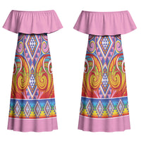 Rainbow Ngaru Taniko With Aotearoa Maori Tattoo Couples Matching Off Shoulder Maxi Dress and Hawaiian Shirt