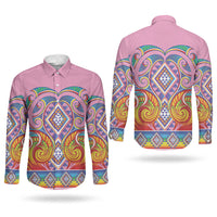 Rainbow Ngaru Taniko With Aotearoa Maori Tattoo Couples Matching Off Shoulder Maxi Dress and Long Sleeve Button Shirt