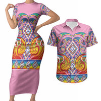 Rainbow Ngaru Taniko With Aotearoa Maori Tattoo Couples Matching Short Sleeve Bodycon Dress and Hawaiian Shirt