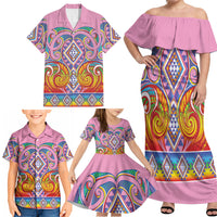 Rainbow Ngaru Taniko With Aotearoa Maori Tattoo Family Matching Off Shoulder Maxi Dress and Hawaiian Shirt