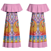 Rainbow Ngaru Taniko With Aotearoa Maori Tattoo Family Matching Off Shoulder Maxi Dress and Hawaiian Shirt