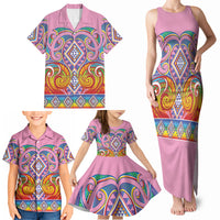Rainbow Ngaru Taniko With Aotearoa Maori Tattoo Family Matching Tank Maxi Dress and Hawaiian Shirt