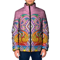 Rainbow Ngaru Taniko With Aotearoa Maori Tattoo Padded Jacket