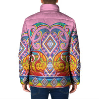 Rainbow Ngaru Taniko With Aotearoa Maori Tattoo Padded Jacket