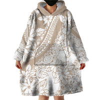 Polynesia Wearable Blanket Hoodie Polynesian Tropical Flowers Beige Pastel Vibes LT14 - Polynesian Pride