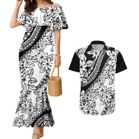 Polynesia Couples Matching Mermaid Dress and Hawaiian Shirt Polynesian Tropical Flowers Black Pastel Vibes LT14 Black - Polynesian Pride
