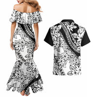 Polynesia Couples Matching Mermaid Dress and Hawaiian Shirt Polynesian Tropical Flowers Black Pastel Vibes LT14 - Polynesian Pride