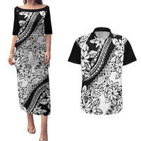 Polynesia Couples Matching Puletasi Dress and Hawaiian Shirt Polynesian Tropical Flowers Black Pastel Vibes LT14 Black - Polynesian Pride