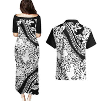 Polynesia Couples Matching Puletasi Dress and Hawaiian Shirt Polynesian Tropical Flowers Black Pastel Vibes LT14 - Polynesian Pride