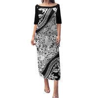 Polynesia Puletasi Polynesian Tropical Flowers Black Pastel Vibes LT14 Long Dress Black - Polynesian Pride
