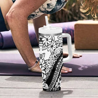 Polynesia Tumbler With Handle Polynesian Tropical Flowers Black Pastel Vibes