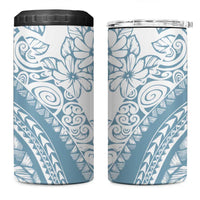 Polynesia 4 in 1 Can Cooler Tumbler Polynesian Tropical Flowers Blue Pastel Vibes