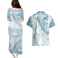 Polynesia Couples Matching Puletasi Dress and Hawaiian Shirt Polynesian Tropical Flowers Blue Pastel Vibes LT14 - Polynesian Pride