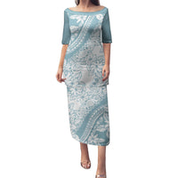 Polynesia Puletasi Polynesian Tropical Flowers Blue Pastel Vibes LT14 Long Dress Blue - Polynesian Pride
