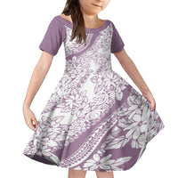 Polynesia Family Matching Off Shoulder Short Dress and Hawaiian Shirt Polynesian Tropical Flowers Purple Pastel Vibes LT14 Daughter's Dress Purple - Polynesian Pride
