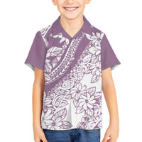 Polynesia Family Matching Off Shoulder Short Dress and Hawaiian Shirt Polynesian Tropical Flowers Purple Pastel Vibes LT14 Son's Shirt Purple - Polynesian Pride