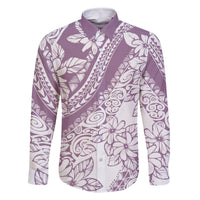 Polynesia Family Matching Summer Maxi Dress and Hawaiian Shirt Polynesian Tropical Flowers Purple Pastel Vibes LT14 Dad's Shirt - Long Sleeve Purple - Polynesian Pride