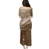 Beige Bula Fiji Family Matching Puletasi and Hawaiian Shirt Fijian Language Week Tapa Cloth - Pastel LT14 - Polynesian Pride