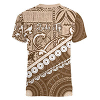 Beige Bula Fiji Women V-Neck T-Shirt Fijian Language Week Tapa Cloth - Pastel