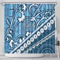 Blue Bula Fiji Shower Curtain Fijian Language Week Tapa Cloth - Pastel