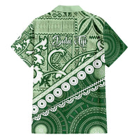 Green Bula Fiji Family Matching Short Sleeve Bodycon Dress and Hawaiian Shirt Fijian Language Week Tapa Cloth - Pastel