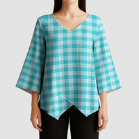 Turquoise Japanese Palaka Pride Kimono Sleeve Blouse - Polynesian Pride