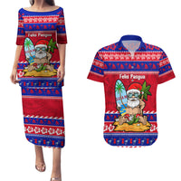 Custom Guam Christmas Couples Matching Puletasi Dress and Hawaiian Shirt Guaman Santas Felis Pasgua LT14 Blue - Polynesian Pride