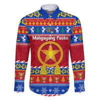 Custom Philippines Christmas Family Matching Off Shoulder Maxi Dress and Hawaiian Shirt Filipino Parol Maligayang Pasko LT14 Dad's Shirt - Long Sleeve Blue - Polynesian Pride