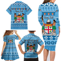 Custom Fiji Christmas Family Matching Long Sleeve Bodycon Dress and Hawaiian Shirt Fijian Tapa Marau na Kerisimasi LT14 - Polynesian Pride
