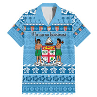 Custom Fiji Christmas Family Matching Mermaid Dress and Hawaiian Shirt Fijian Tapa Marau na Kerisimasi LT14 Dad's Shirt - Short Sleeve Blue - Polynesian Pride