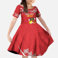 Custom Mate Maa Tonga Family Matching Off The Shoulder Long Sleeve Dress and Hawaiian Shirt 2024 Go Champions LT14 Daughter's Dress Red - Polynesian Pride