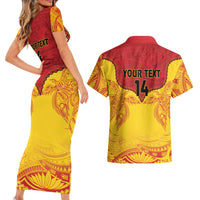 Papua New Guinea Rugby Custom Couples Matching Short Sleeve Bodycon Dress and Hawaiian Shirt Go Kumuls PNG - Polynesian Pattern