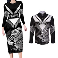 Aotearoa Silver Fern Rugby Custom Couples Matching Long Sleeve Bodycon Dress and Long Sleeve Button Shirt 2024 Go Kiwi