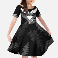 Aotearoa Silver Fern Rugby Custom Family Matching Long Sleeve Bodycon Dress and Hawaiian Shirt 2024 Go Kiwi LT14 Daughter's Dress Black - Polynesian Pride