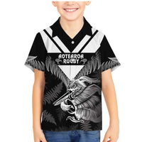 Aotearoa Silver Fern Rugby Custom Family Matching Mermaid Dress and Hawaiian Shirt 2024 Go Kiwi LT14 Son's Shirt Black - Polynesian Pride