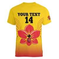 Orchids PNG Rugby Custom Women V-Neck T-Shirt Go Champions Papua New Guinea