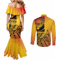 Marquesas Islands Couples Matching Mermaid Dress and Long Sleeve Button Shirt Marquesan Matatiki Fish Hook Patutiki - Polynesian Pride